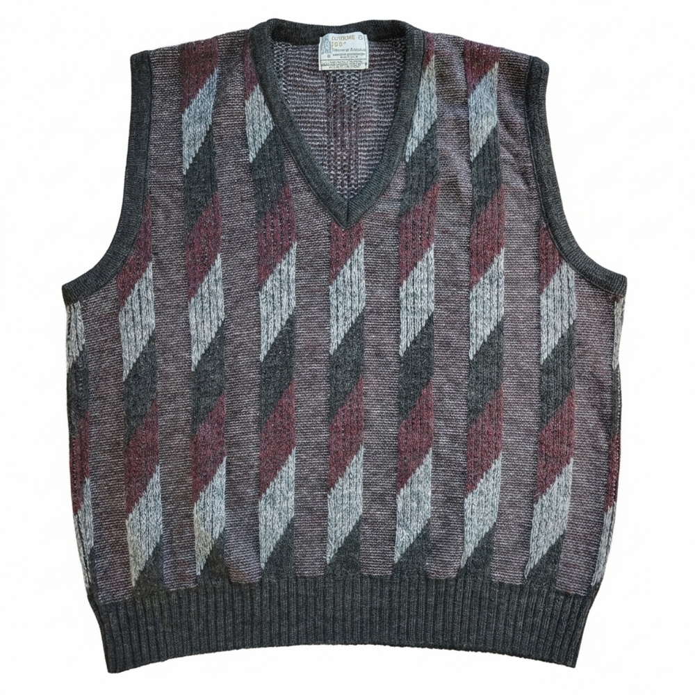 Vintage London Fog Sweater Vest XL Geometric Knit Made in USA Grandpacore Preppy